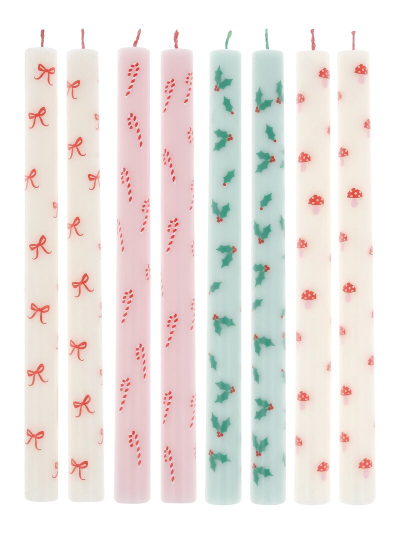 Festive Patterned Table Candles, Set of 8