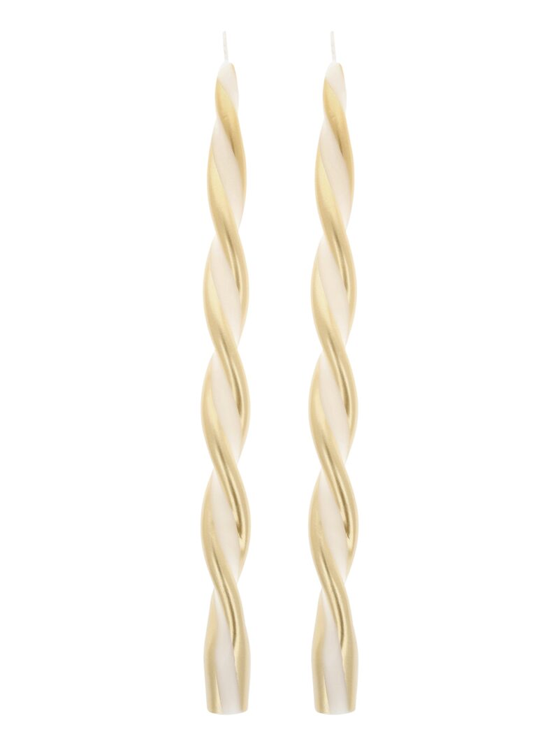 Gold Stripe Twist Candles, Set of 2